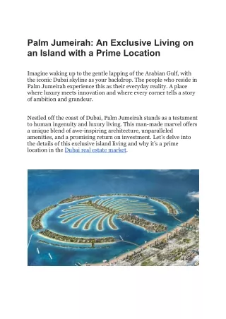 Palm Jumeirah An Exclusive Living on an Island with a Prime Location