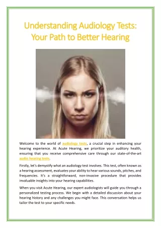 Understanding Audiology Tests: Your Path to Better Hearing