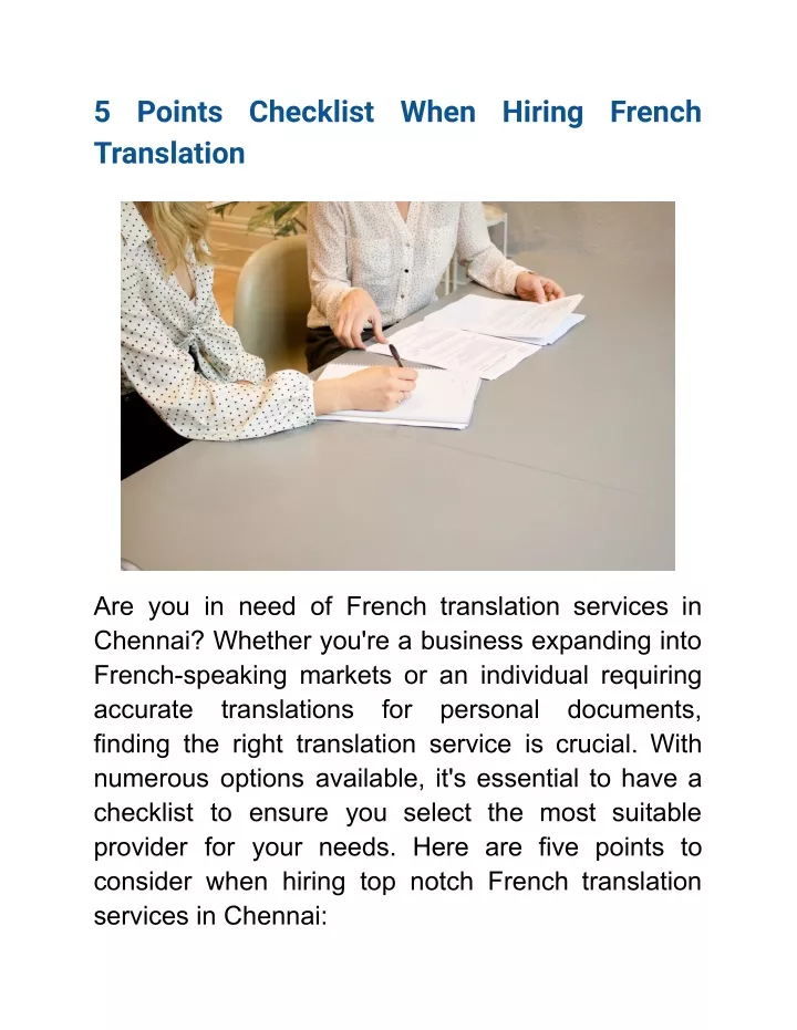 5 points checklist when hiring french translation