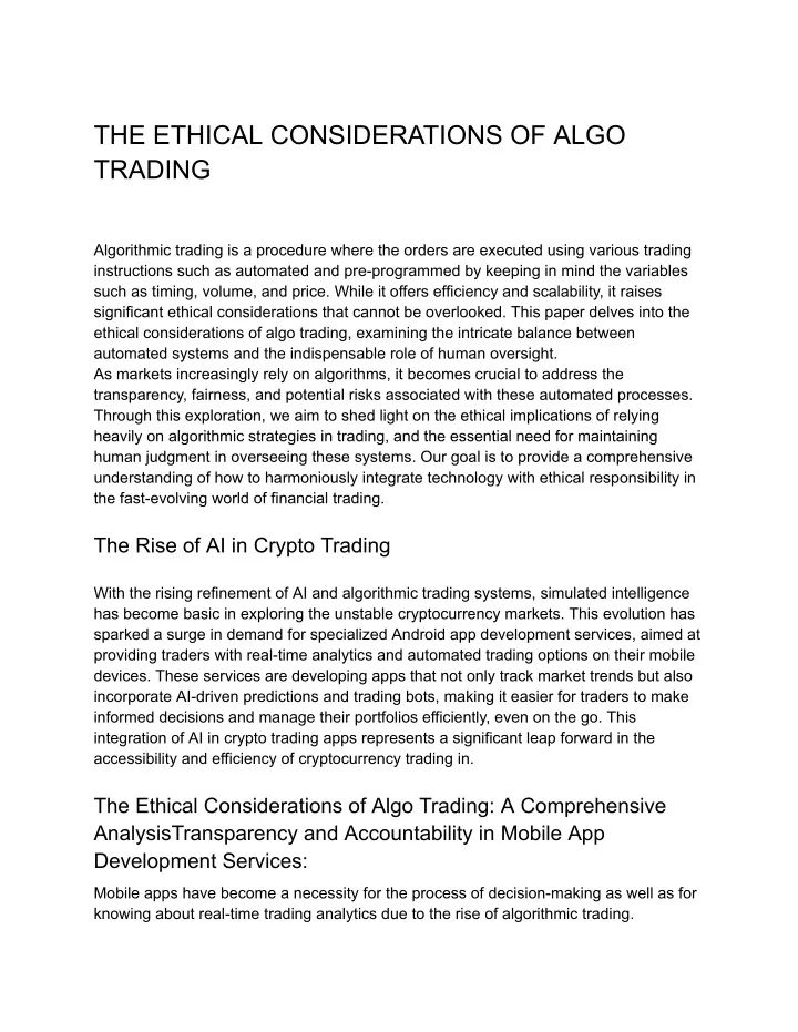 the ethical considerations of algo trading