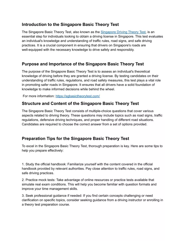introduction to the singapore basic theory test