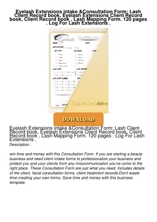 ❤[PDF]⚡  Eyelash Extensions intake & Consultation Form: Lash Client Record book,
