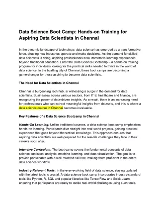 Data Science Boot Camp_ Hands-on Training for Aspiring Data Scientists in Chennai