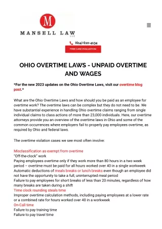 Unpaid Overtime Lawyer - Ohio Overtime Laws Attorney