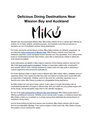 Delicious Dining Destinations Near Mission Bay and Auckland