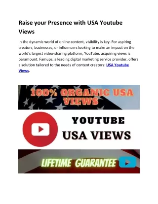 Raise your Presence with USA Youtube Views