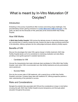 what is meant by in vitro maturation of oocytes