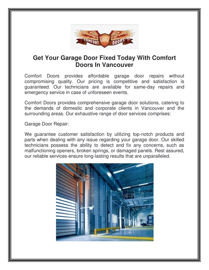 get your garage door fixed today with comfort