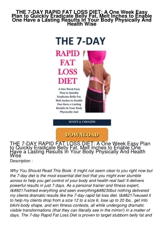 [PDF⚡READ❤ONLINE]  THE 7-DAY RAPID FAT LOSS DIET: A One Week Easy Plan to Quickly Eradicate Belly