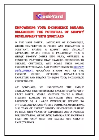 Empowering Your E-commerce Dreams Unleashing the Potential of Shopify Development with Qodeyard
