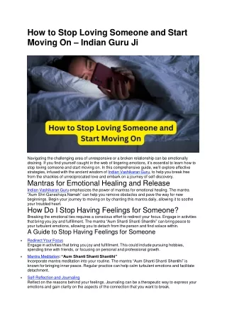 how to stop loving someone and start moving on indian guru ji