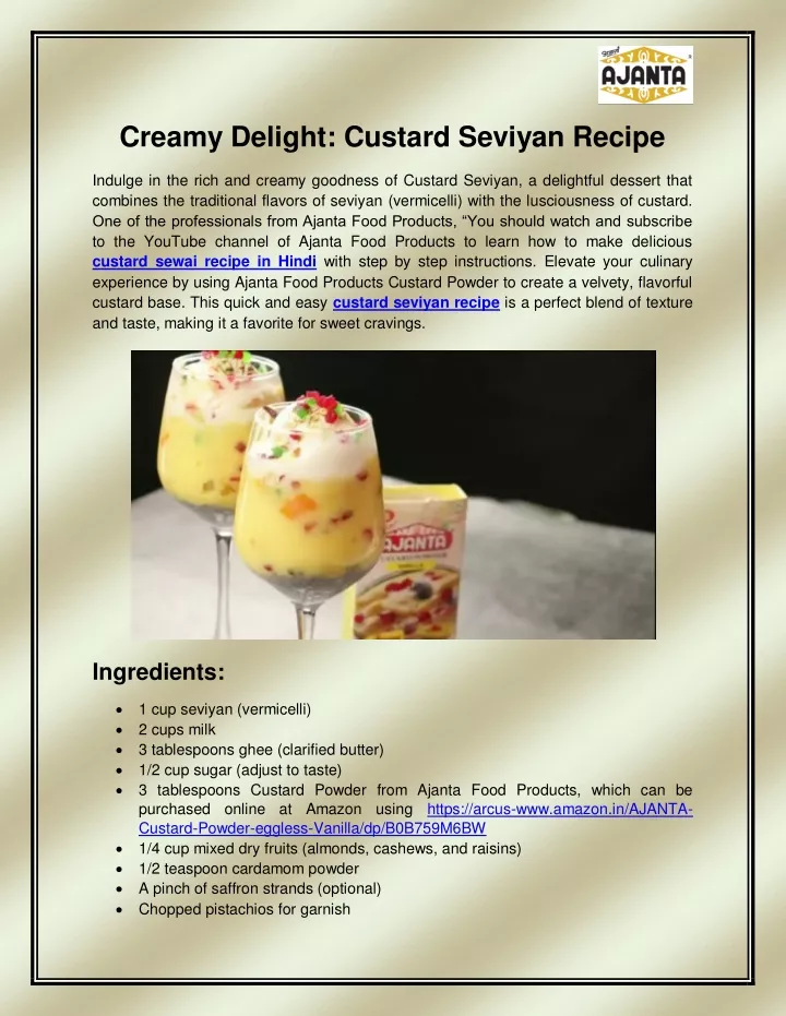 creamy delight custard seviyan recipe indulge