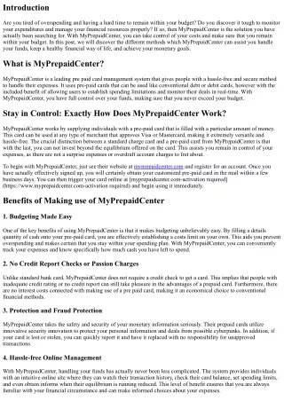 Stay in Control of Your Expenditures with MyPrepaidCenter