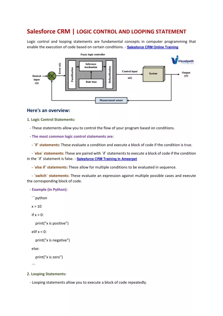 salesforce crm logic control and looping statement