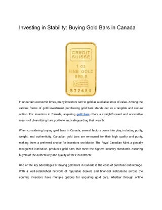 Investing in Stability_ Buying Gold Bars in Canada