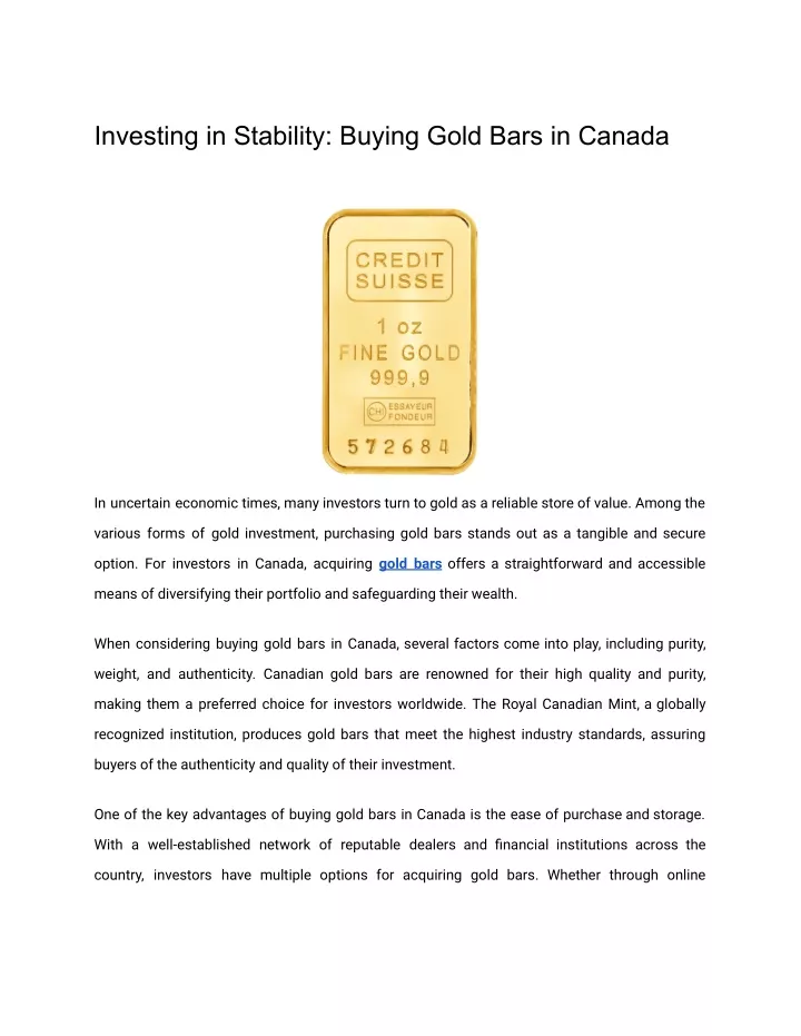 investing in stability buying gold bars in canada