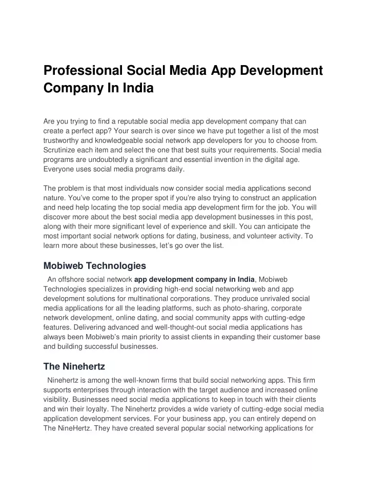 professional social media app development company
