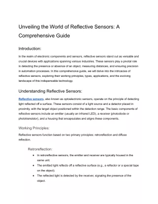 Reflective Sensors: A Comprehensive Guide