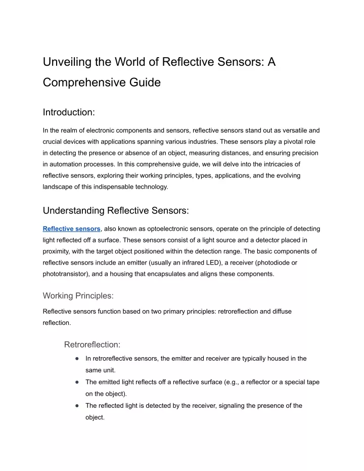 unveiling the world of reflective sensors a