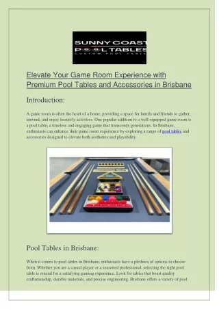 Elevate Your Game Room Experience with Premium Pool Tables and Accessories in Brisbane