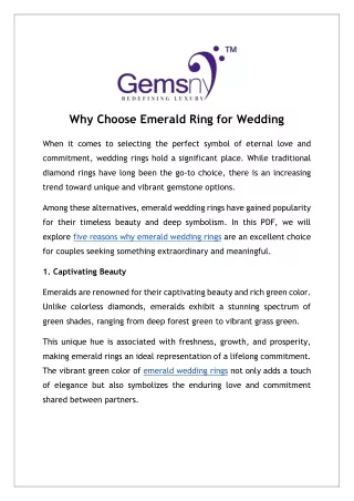 Why Choose Emerald Ring for Wedding: Complete Guide - GemsNY