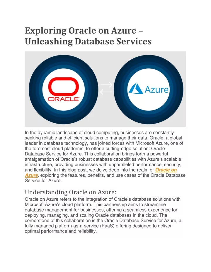 exploring oracle on azure unleashing database