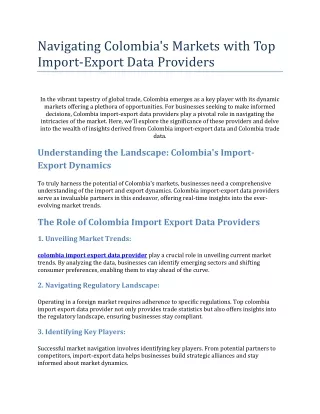 Navigating Colombia's Markets with Top Import-Export Data Providers