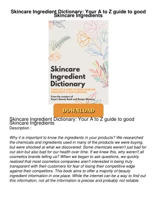 [PDF⚡READ❤ONLINE] Skincare Ingredient Dictionary: Your A to Z guide to good Skincare Ingredients