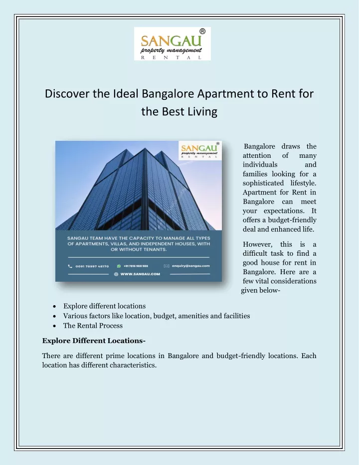 discover the ideal bangalore apartment to rent