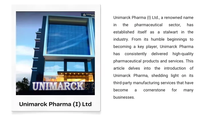 unimarck pharma i ltd a renowned name