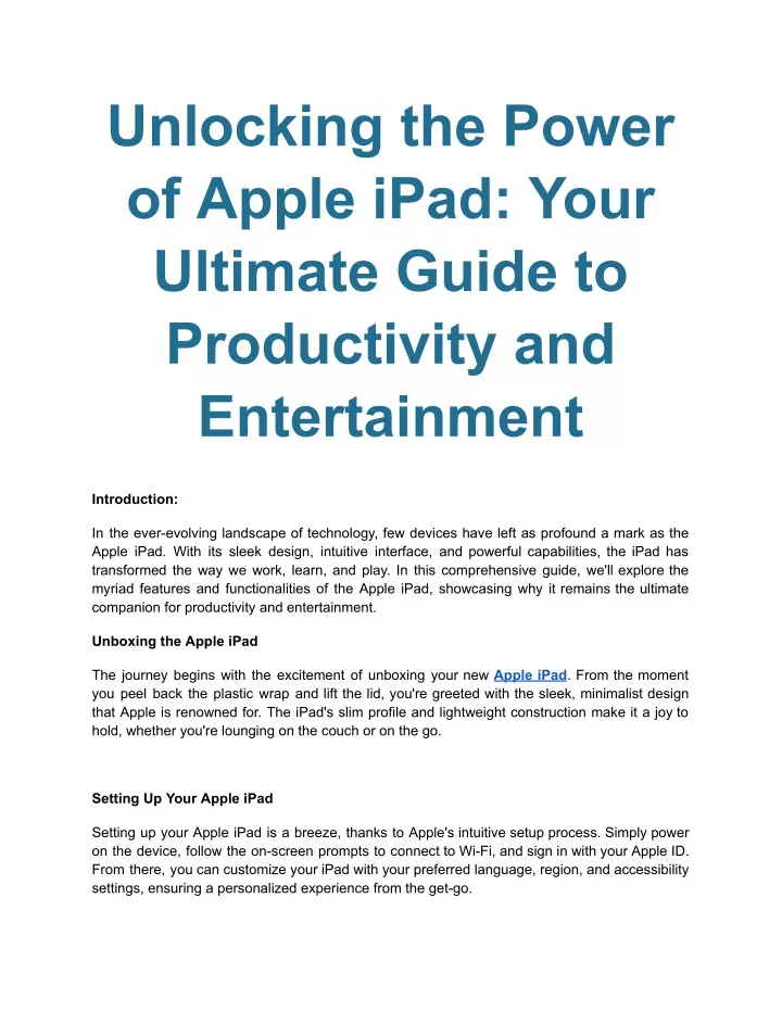 unlocking the power of apple ipad your ultimate