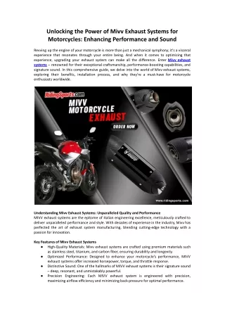 Unlocking Power of Mivv Exhaust Systems for Motorcycles