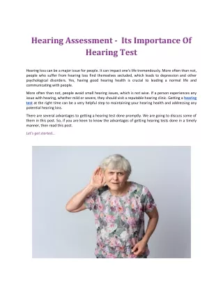 Hearing Assessment  Its Importance Of Hearing Test