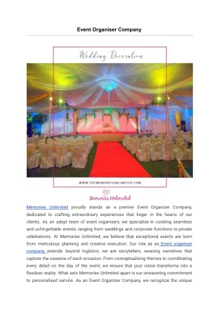 Event Organiser Company  | Memories Unlimited