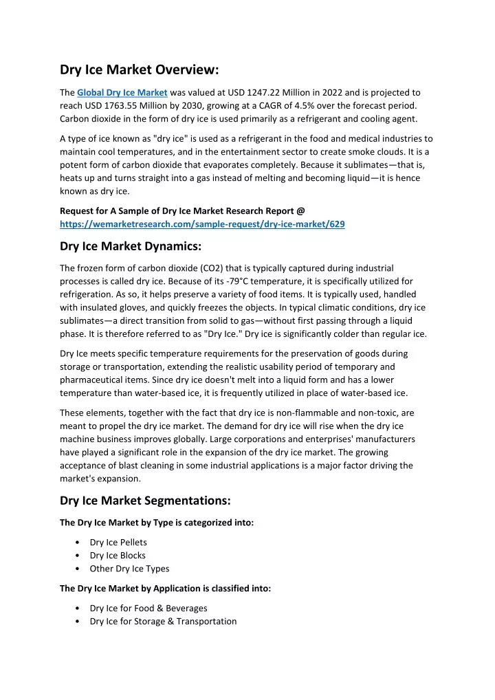 dry ice market overview