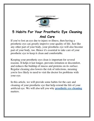 5 Habits For Your Prosthetic Eye Cleaning And Care