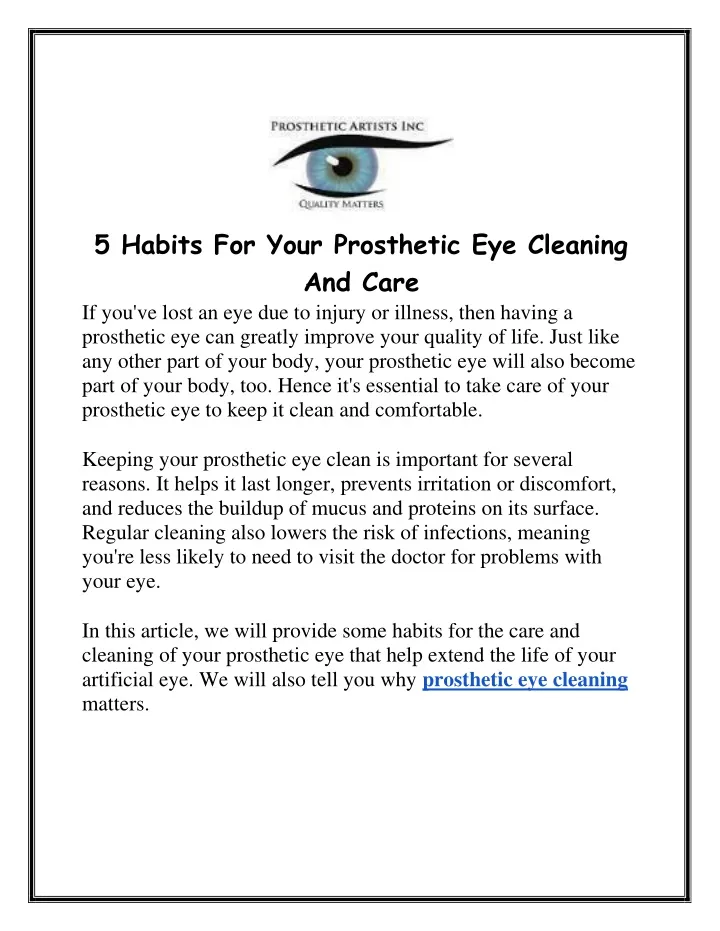 5 habits for your prosthetic eye cleaning