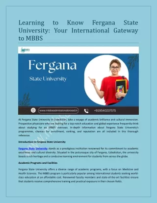 Learning to Know Fergana State University Your International Gateway to MBBS