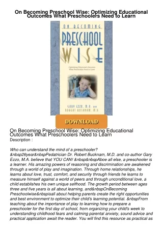 Read⚡ebook✔[PDF]  On Becoming Preschool Wise: Optimizing Educational Outcomes What Preschoolers