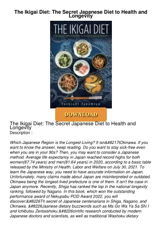 ❤Book⚡[PDF]✔ The Ikigai Diet: The Secret Japanese Diet to Health and Longevity