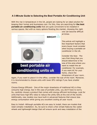 A 3-Minute Guide to Selecting the Best Portable Air Conditioning Unit