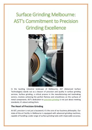 Surface Grinding Melbourne: AST's Commitment to Precision Grinding Excellence