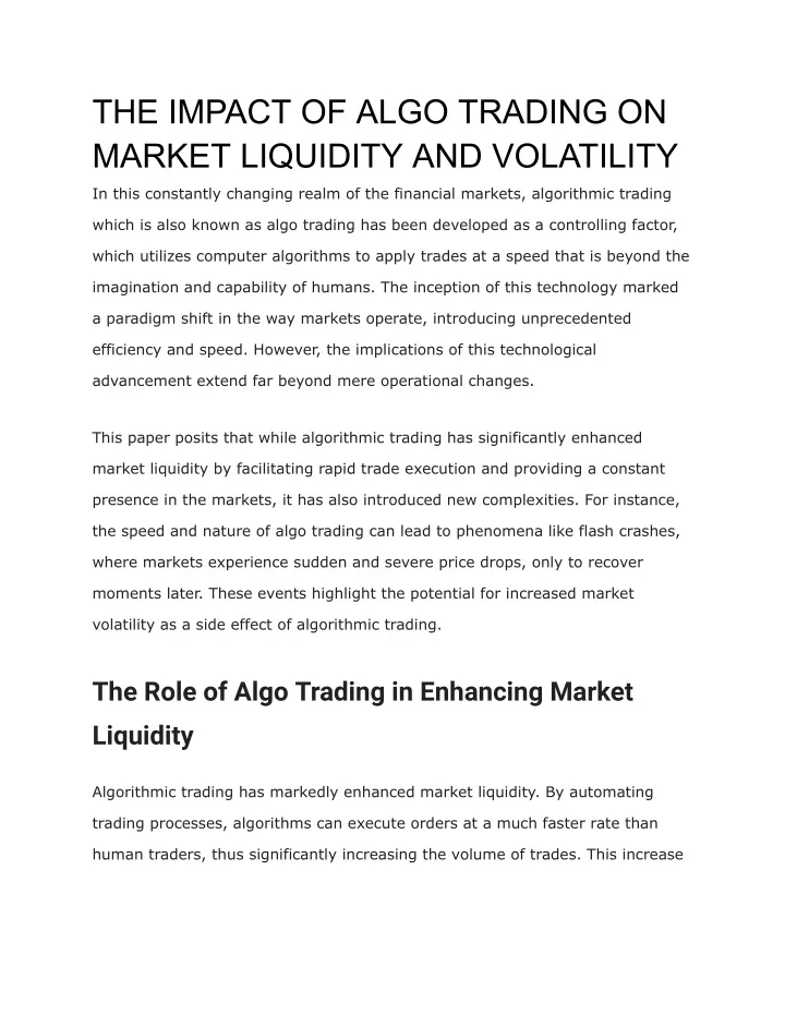 the impact of algo trading on market liquidity