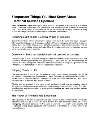 5 Important Things You Must Know About Electrical Services Spokane