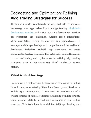 backtesting and optimization refining algo