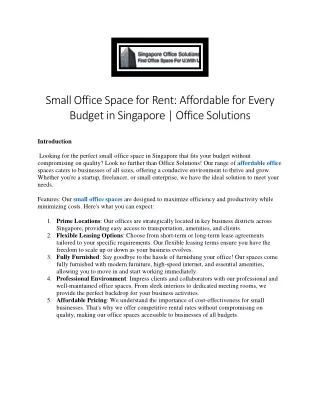 Small Office Space for Rent Affordable for Every Budget in Singapore- Office Solutions