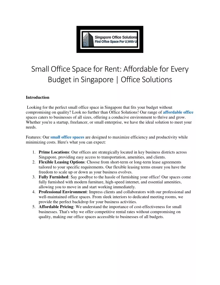 small office space for rent affordable for every