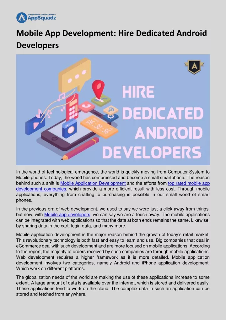 mobile app development hire dedicated android