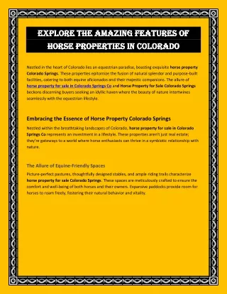 Horse Property for Sale in Colorado Springs Co