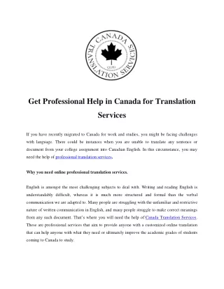 Get Professional Help in Canada for Translation Services